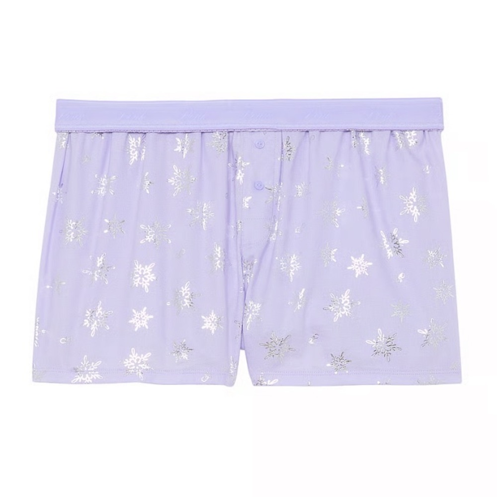 NWT Victoria’s Secret PINK Flannel Boxy Pajama Shorts Purple Cloud Foil Stars M